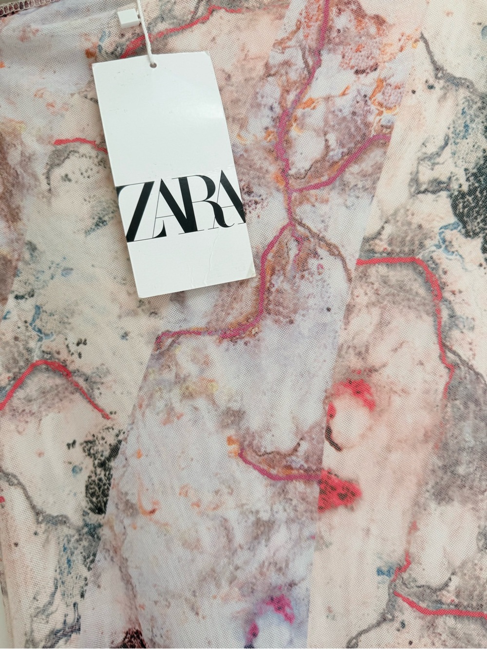 Zara Sheer Mesh Dress with Pink and Cream Floral Accents - Picture 4 of 7